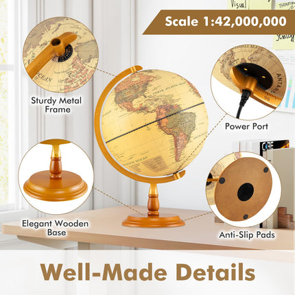 Goplus 12 Inch Illuminated World Globe Geography Educational Desktop Decoration