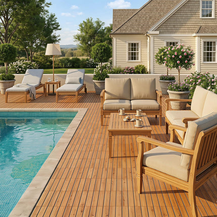 Goplus 27/54-Pack Acacia Wood Interlocking Deck Tiles (Straight) | Tool-Free Assembly