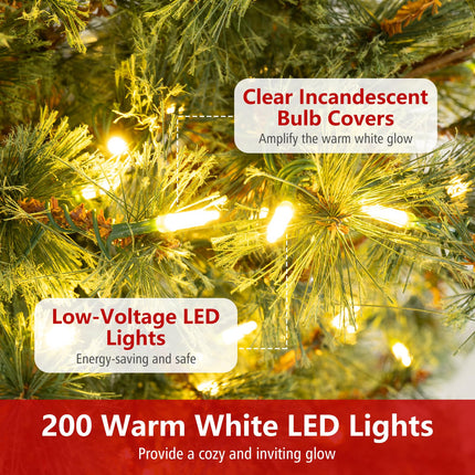 Goplus 6/7/8 FT Pre-Lit Artificial Christmas Tree with Pine Needles & Natural Pine Cones