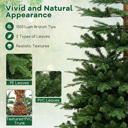 Goplus 7 FT Pre-Lit Artificial Christmas Tree with 1303 PE & PVC Branch Tips