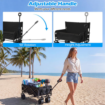 Goplus 2-in-1 Wagon Bench Seat Combo w/Adjustable Push/Pull Handle & Soft Cushions