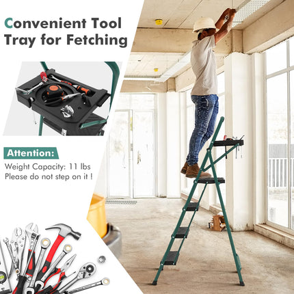 Goplus Folding Step Ladder, 4-Step Ladder w/Tool Tray, Non-Slip Footpads & Pedals
