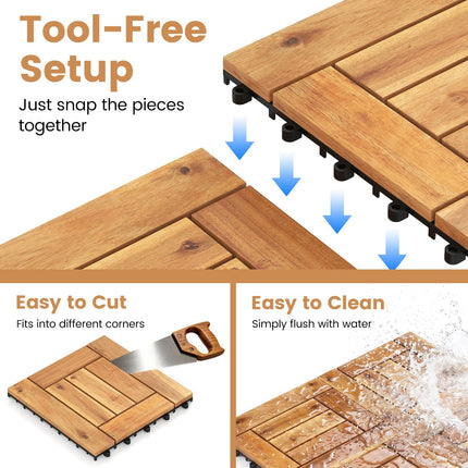 Goplus 27/54-Pack Acacia Wood Deck Tiles 12" x 12" Interlocking Floor Tiles for Patio(Boardwalk)