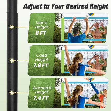 Goplus Portable Outdoor Volleyball Net Set w/Height Adjustable Poles