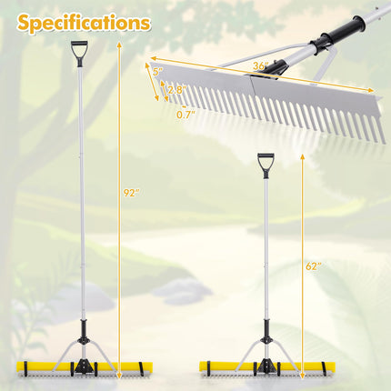 Goplus 36 Inch Pond Rake, Floating Lake Weed Rake Aluminum Collapsible Rake W/ Extension Handle