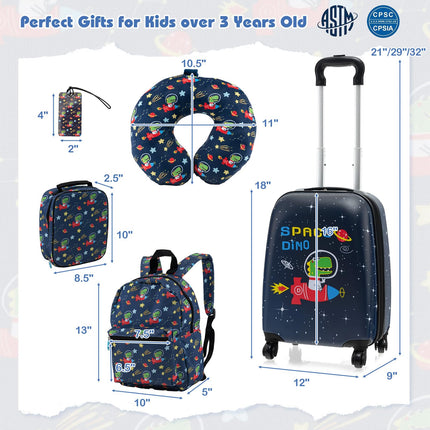 Goplus 5 Piece Kid’s Luggage Set, 15” Carry on Suitcase w/13” Backpack, Neck Pillow, Lunch Bag