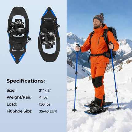 Goplus 21 Inche Light Weight Aluminum Terrain Snowshoes with Anti-Shock Trekking Poles and Carrying Tote Bag