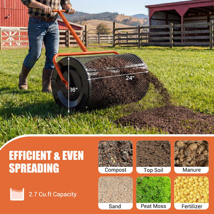 Goplus 24" Peat Moss Spreader Roller w/Height-Adjustable T-Shape Handle