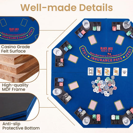 Goplus 8-Player Portable Poker Table Top | 48” Folding Casino Texas Hold’em Game Board