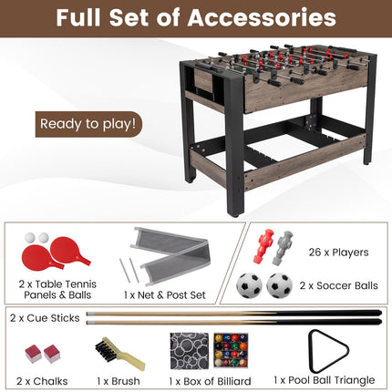 Goplus 49" Combo Game Table with Foosball Pool Billiards & Table Tennis for Adults