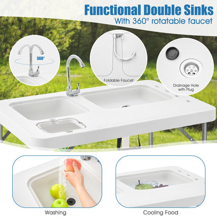 Goplus 40" Folding Fish Cleaning Table with Dual Water Basins