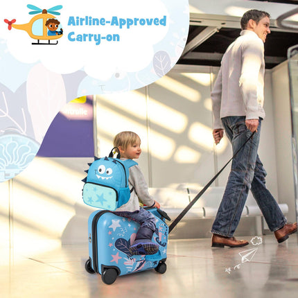 Goplus 2 PCS Kid Luggage Set | 18” Ride on Suitcase & 12” Backpack