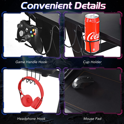 Goplus 45.5 Gaming Desk, Z Shaped Racing Game Table with Carbon Fiber Surface, Mouse Mat - GoplusUS