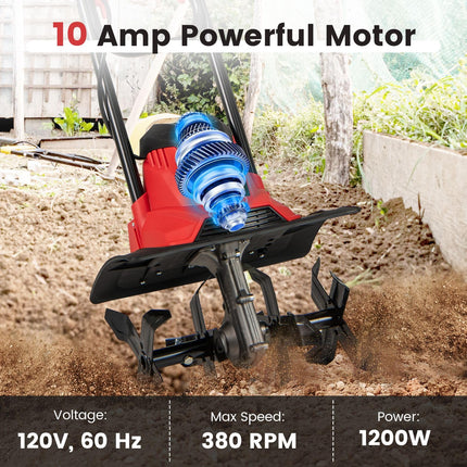 Goplus 10 Amp Powerful Foldable Garden Rototiller w/ 14 Inch Tilling Width & 9 Inch Working Depth
