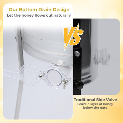 Goplus 3 Frame Manual Honey Extractor with Bottom Gravity Flow Gate & Clear Lid