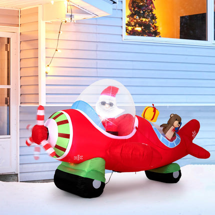 Goplus 7.2 Ft Animated Inflatable Santa on Plane with Spinning Propeller Bright LED Lights
