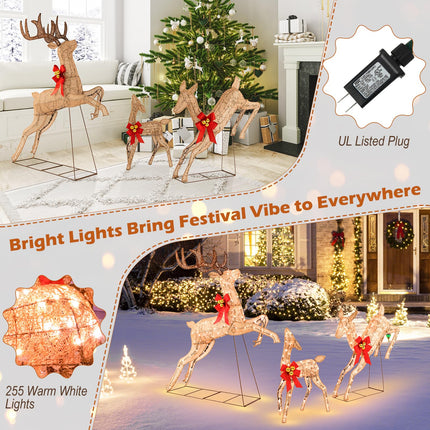 Goplus 3 Pieces Light up Christmas Reindeers with 255 Cold White Lights