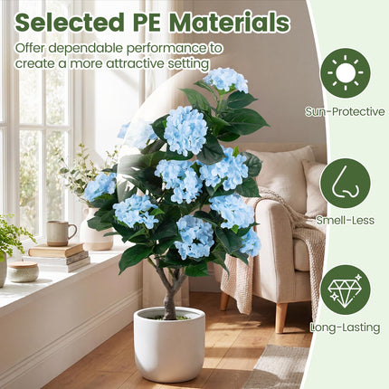 Goplus 2 Pack Artificial Hydrangea Tree w/11 White Flowers & Realistic Trunk in Plastic Nursery Pot