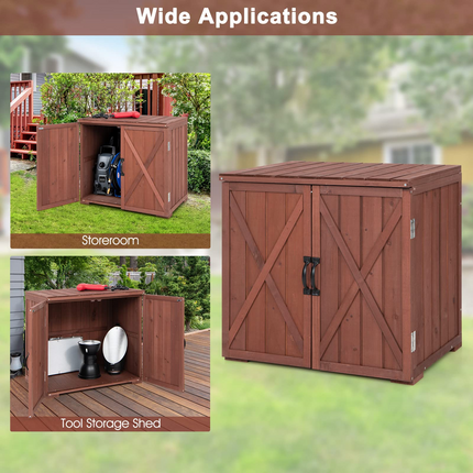 Goplus Outdoor Storage Cabinet, Wood Garden Tool Shed with Doors for Patio Backyard, 30" x 22" x 28.5" - GoplusUS