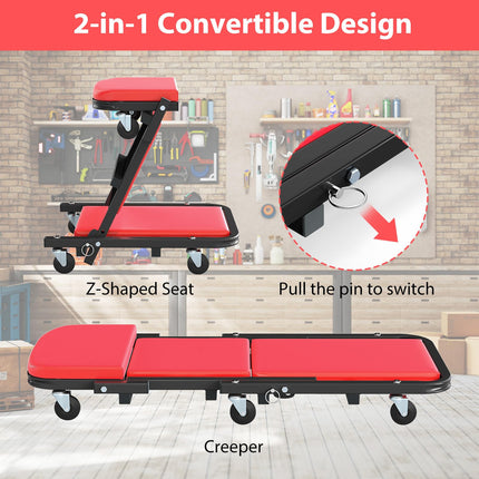 Goplus 2-in-1 Rolling Folding Z Creeper Seat with 6 Swivel Casters