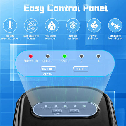 Countertop Ice Maker, 26.5 LBS/24H, 9 Cubes in 6 Mins, S/L Size, Self-Cleaning Function
