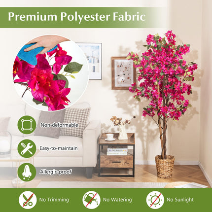 Goplus 6 FT Artificial Bougainvillea Tree w/910 Flowers | 105 Leaves | Real Wood Trunk