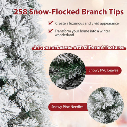 Goplus 4.5ft / 6ft / 7ft Pre-Lit Snow Flocked Pencil Christmas Tree for Home Office Holiday Decor