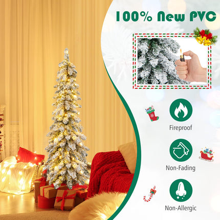 Goplus 4ft / 5ft Pre-Lit Flocked Christmas Tree with PVC Branch Tips & LED Lights