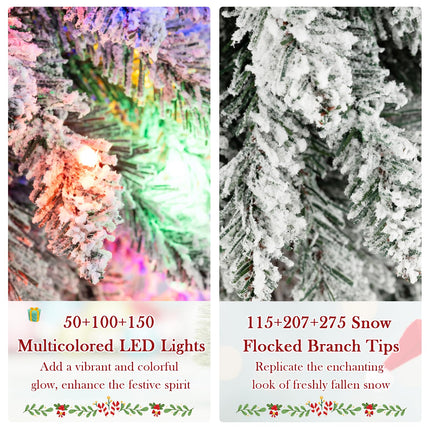 Goplus 3' 4' 5' Pre-Lit Snow Flocked Christmas Tree Set of 3 with 300 Multicolored LED Lights