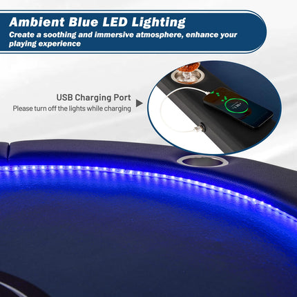 Goplus 84" Foldable Poker Table with LED Lights 10 Players Card Board Game Table