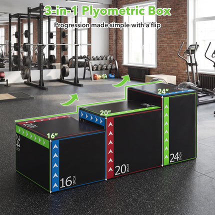 Goplus 3-in-1 Plyometric Jump Box with 3 Heights (16"x20"x24")