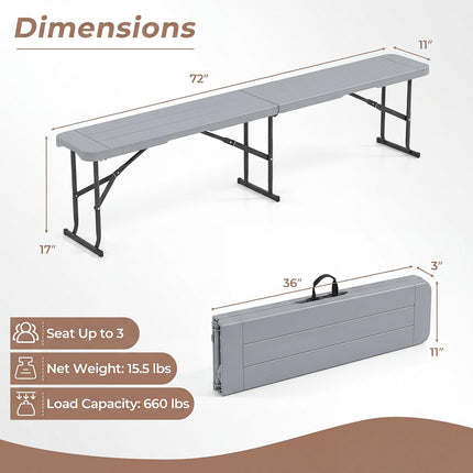 Goplus 6FT Folding Bench Plastic Portable Bench w/Carrying Handle(1/2)