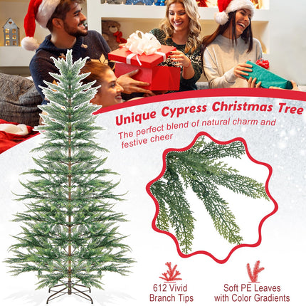 Goplus 7.5ft Pre-Lit Artificial Christmas Tree Simulated Cypress Xmas Tree with Warm-White Fairy LED Lights