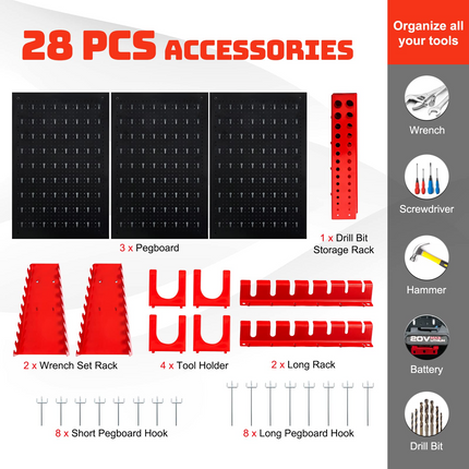 Goplus Pegboard Wall Organizer, 4ft Metal Garage Pegboard Tool Organizer - GoplusUS