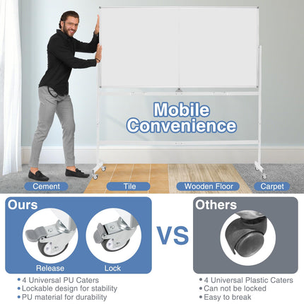 Goplus 72" x 36" Rolling Whiteboard with Stand and Aluminum Alloy Frame