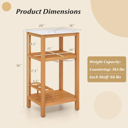 Goplus 3-Tier Acacia Wood Outdoor Kitchen Organizer with Glass & Wine Holders