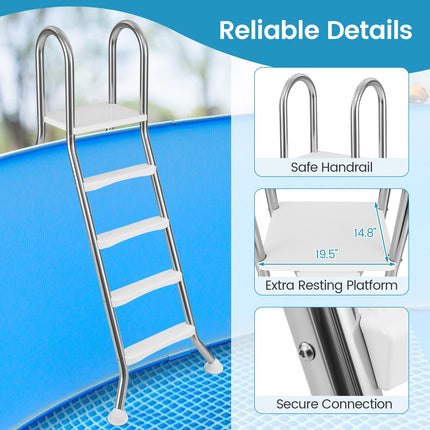 Goplus 4-Step Steel Frame Above Ground Swimming Pool Ladder for 55" Pool Wall Heights
