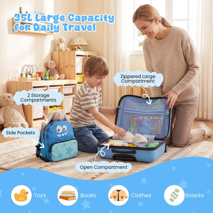 Goplus 18” Ride on Suitcase & 12” Backpack Set W/Anti-Lost Rope & Diagonal Bar