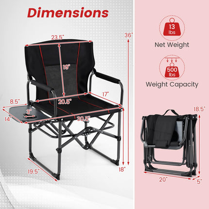 Goplus Heavy-Duty Folding Padded Director Chair with Side Table & Cup Holder