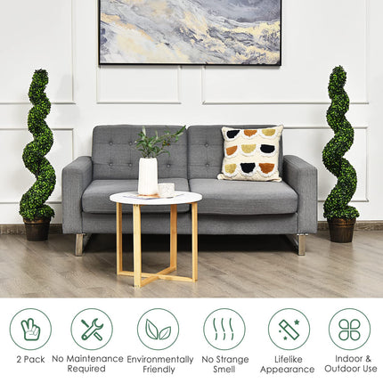 4FT Artificial Spiral Boxwood Topiary Tree Set of 2, Faux Decorative Plants in Cement-Filled Plastic Pot - GoplusUS