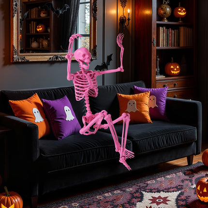 Goplus 5.5 FT Halloween Skeleton Pink Life-Size Poseable Skeleton with Movable Joints