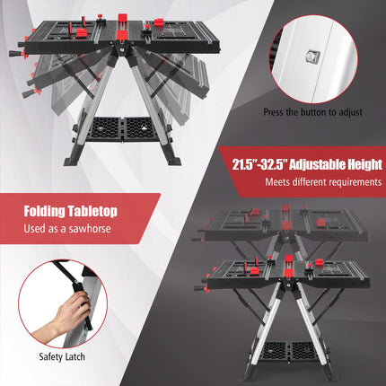 Goplus Portable Workbench, Folding Work Table & Sawhorse with Adjustable Height, 440LBS Capacity