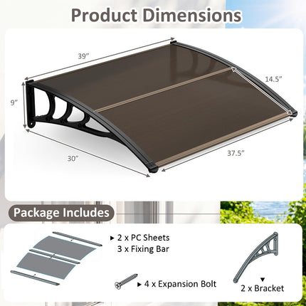 Goplus 39”x30” Window Door Awning UPF 50+ Polycarbonate Awnings Exterior