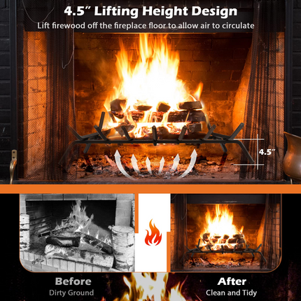 Goplus 31 Inch Fireplace Log Grate, Heavy Duty Steel Fireplace Log Holder with 3/4 Wide Solid Bars for Outdoor Kindling Tools Pit - GoplusUS