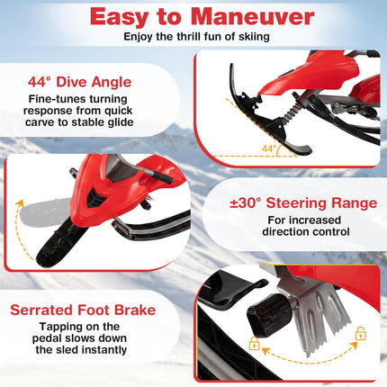 Goplus Snow Racer Sled with Brakes Steering Handle & Tow Ropes