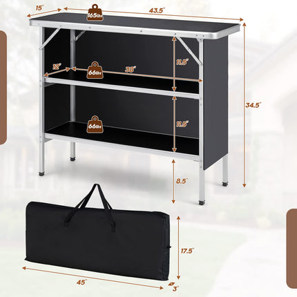 Goplus Folding Camping Table, Aluminum Portable Pop-Up Bar Table with 2-Tier Storage Shelves