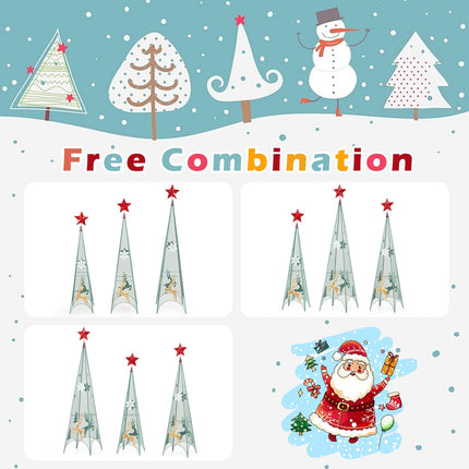 Goplus Set of 3 Tower Shaped Christmas Trees (3ft/3.5ft/4ft), Artificial Xmas Metal Trees with Removable Star Toppers & Reindeer