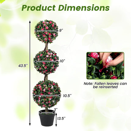 Goplus Artificial Triple Ball Rose Topiary Tree 43.5" Faux Potted Floral Plant(1/2)