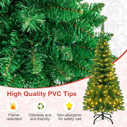 Goplus 4.5/6.5/7.5ft Prelit Pencil Christmas Tree, Premium Hinged Fir Tree