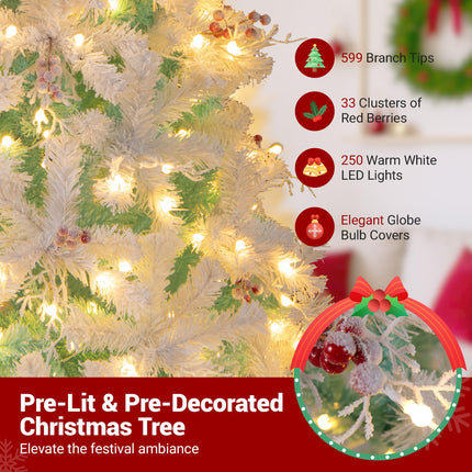 Goplus 6FT / 7FT Pre-Lit Artificial Christmas Tree with White Twig